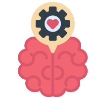 icon of brain with heart and gear